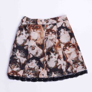 Tapestry Cat Mini Skirt-Small Cute Kawaii Kitty